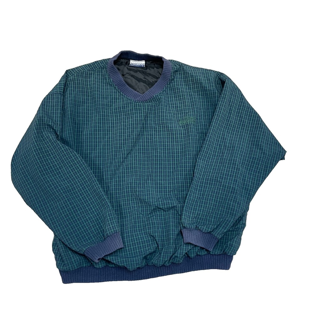 vintage Coca Cola Windbreaker Jacket mens xl green 1990s Plaid Pullover‎